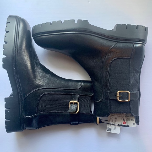 NWT Zara Leather Flat Slip On Riding Boots Sz. 41 - Picture 1 of 4